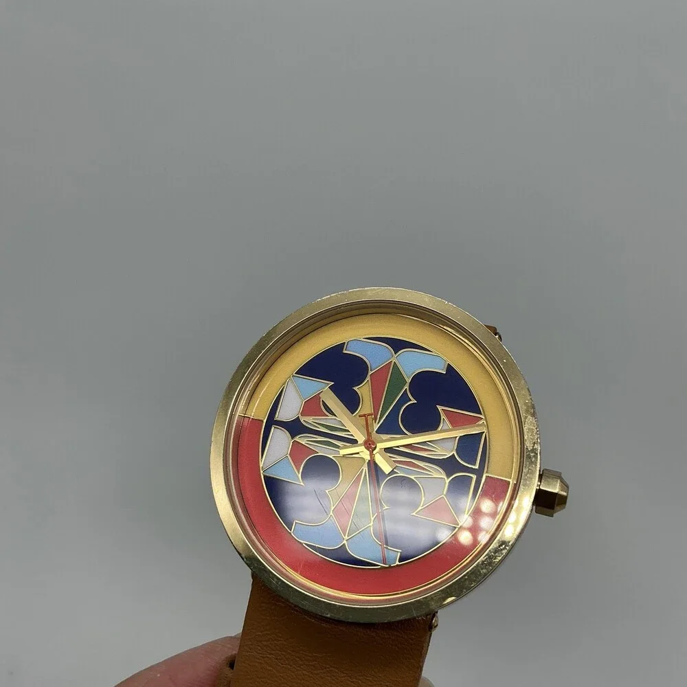 Tory Burch TBW4040 Womens Watch 36mm Multicolor Dial Gold Brown Leather New Batt